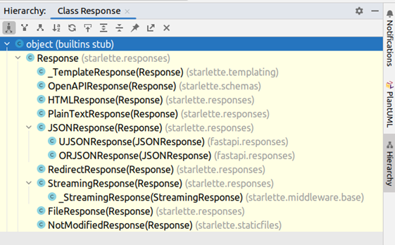 Class Hierachy of FastAPI Response classes