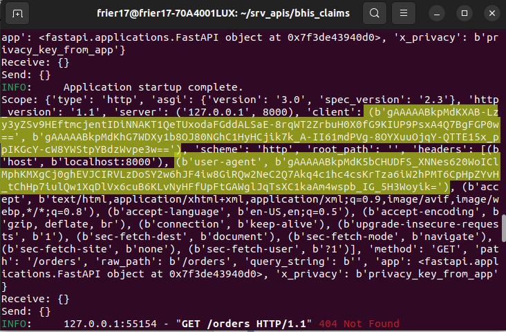 Sample screenshot of PrivacyMiddleware encrypting user data as a measure of improving user&rsquo;s privacy